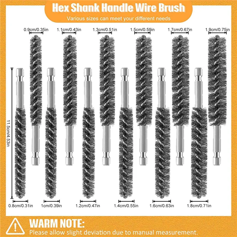 Stainless Steel Bore Brush Stainless Steel Bristles Wire Brush for Power Drill with Hex Shank Handle 12 Pcs