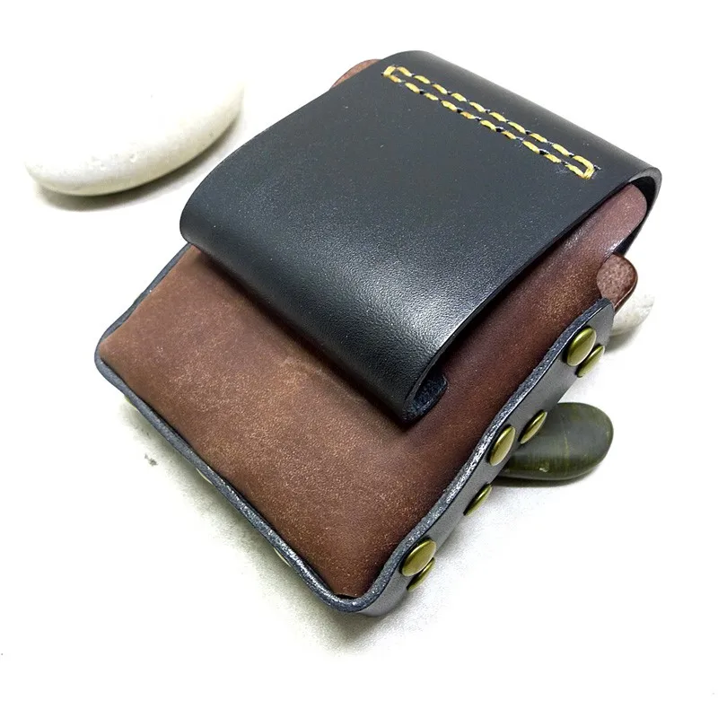 Blongk Rivet Cigarette Case Waist Bag Hand-made Leather Lighter Sheath Belt Pack Men Women MBD-XY