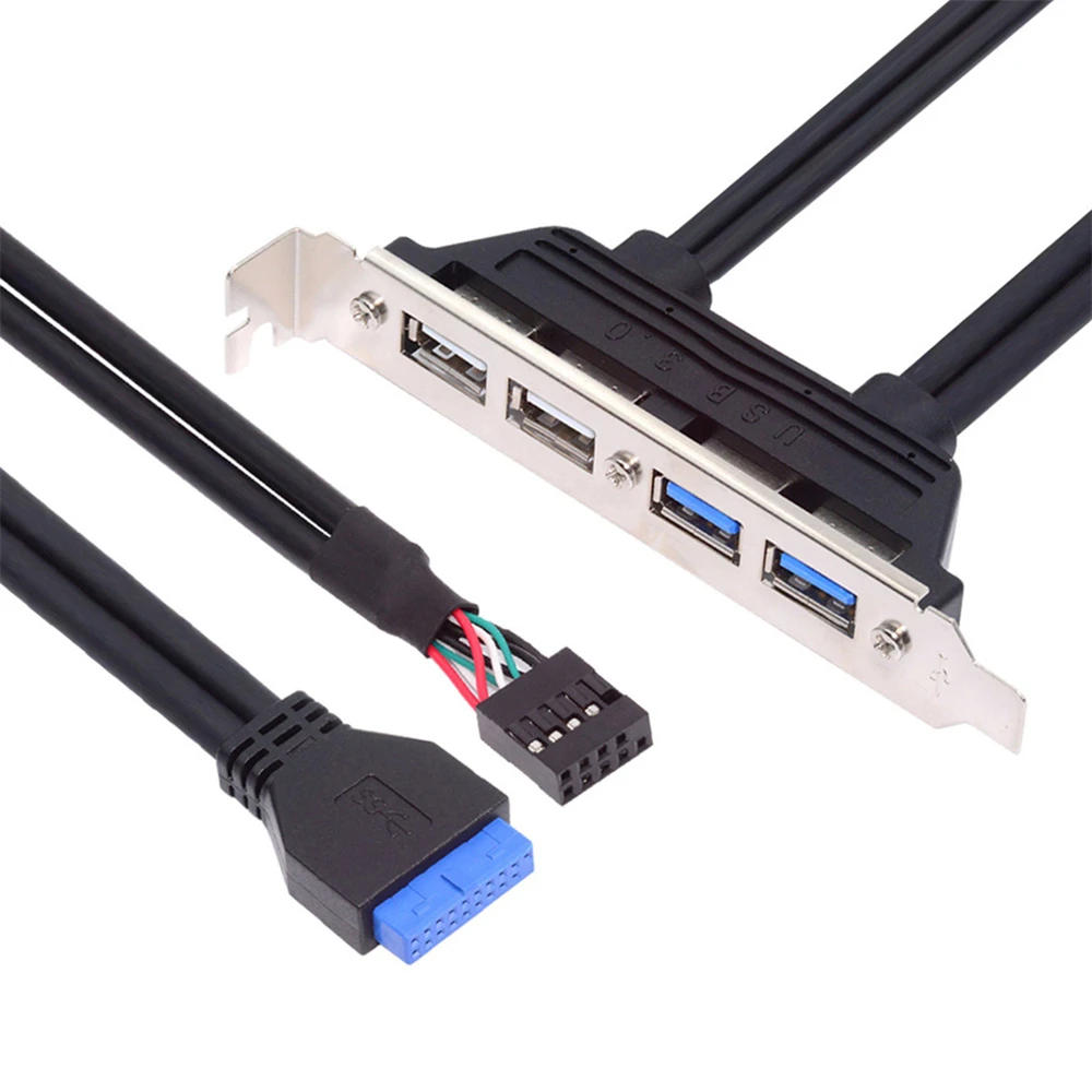 USB2.0 & USB 3.0 Internal Four Female Mount Panel to Motherboard 9pin 19pin 20pin Baffle Cable with PCI Bracket 50cm