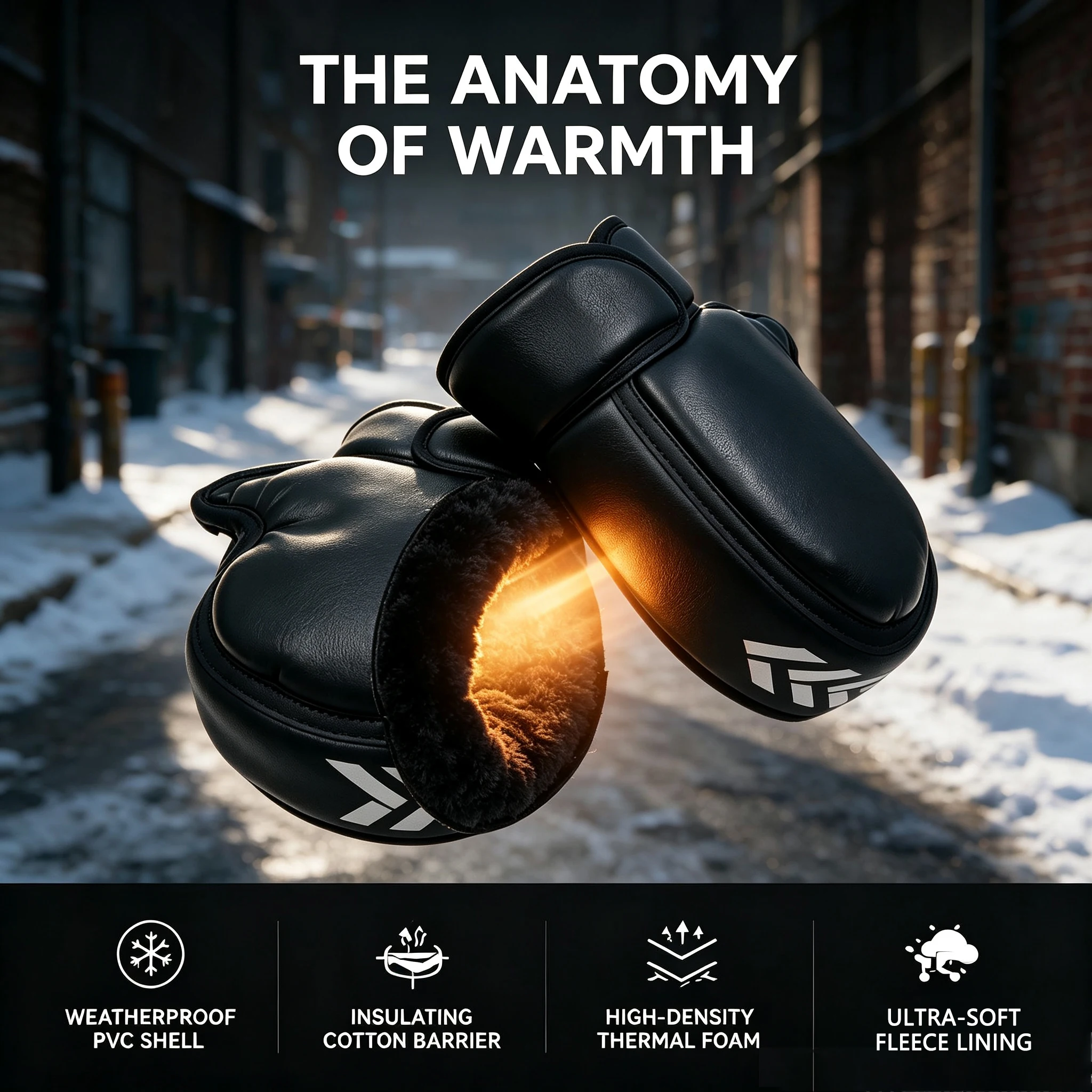 OFFBONDAGE Winter Motorcycle Handlebar Gloves Cycling Waterproof Windproof Warm PU Leather Hand Protective Handle Bar Hand Cover