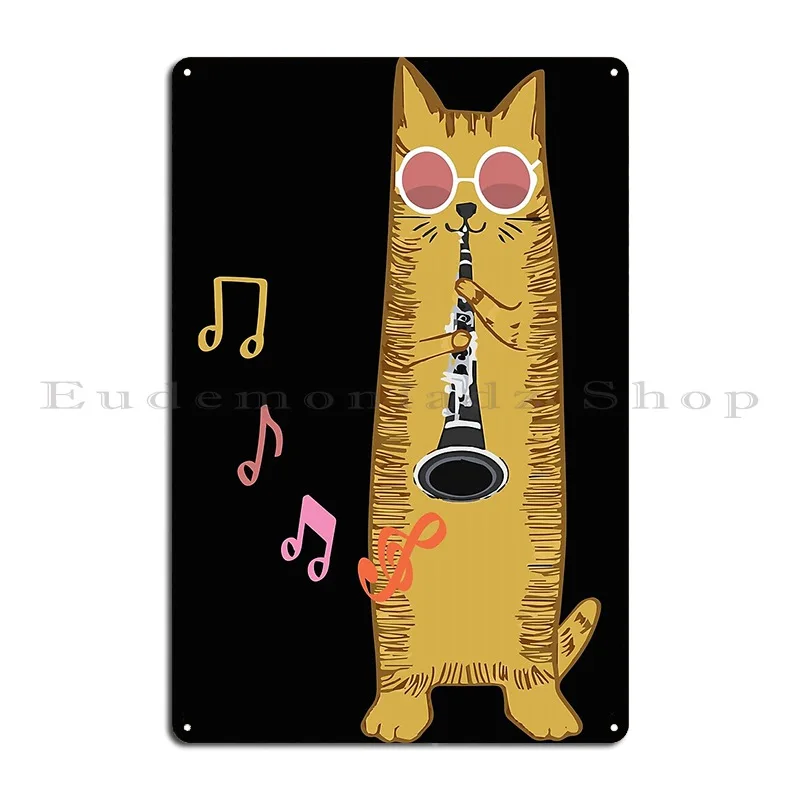 Cool Cat Playing The Clarinet Metal Sign Home Painting Plaques Designer Cinema Tin Sign Poster