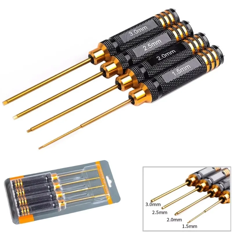 4PCS RC Tools Hex Screw Driver Set Titanium Plating Hardened 1.5 2.0 2.5 3.0mm Screwdriver Hex Key