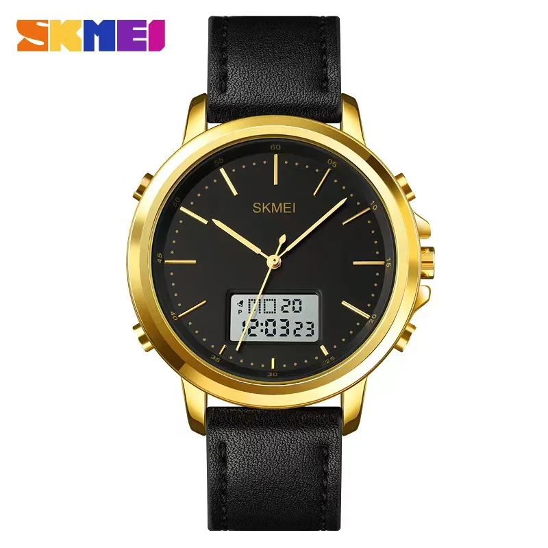 SKMEI 1652 Men Chrono Alarm Digital Mens Wristwatch Leather Strap Waterproof Watch reloj hombre Dual Display Casual Watches