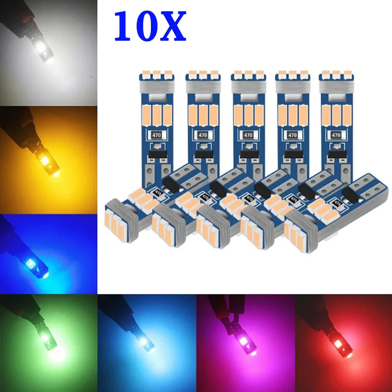 10PCS T5 W3W W1.2w Instrument Lamp Indicator Fuel Meter Canbus Led Car Center Console Dashboard Indicator Warming Wedge Lights