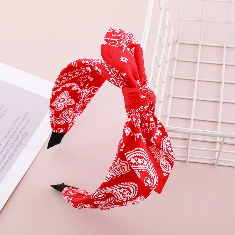

Fashion PaisleyBandana Headband for Women Top Knotted Bow Hairbands Cute Rabbit Ear Turban Headwrap Hair Band Girls Accessories