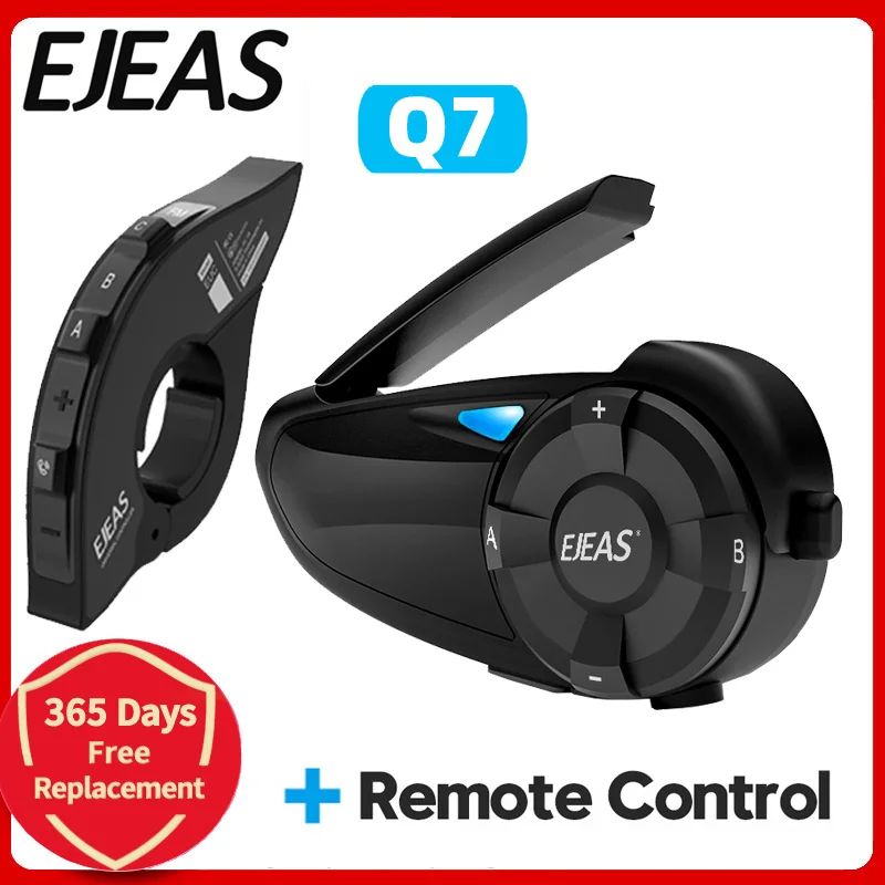 EJEAS Q7 Bluetooth 5.1 Motorcycle Helmet Headset Intercom Up to 7 Riders Wireless Waterproof Interphone FM Radio Handle Remote