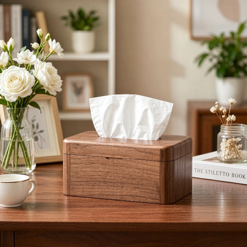 Solid Walnut Wood Tissue Box Square Decorative Napkin Holder for Living Room Kitchen Hotel Rustic Home 호두나무 티슈 케이스