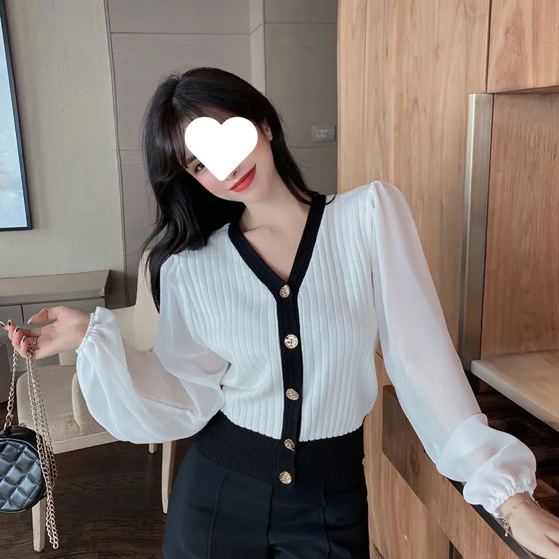 حجم كبير ملابس تريكو نسائية موضة الخامس الرقبة تصميم الربط الشيفون فقاعة كم التخسيس للفتيات الثقيلة XXL XXXL 200 جنيه