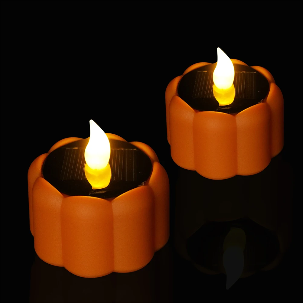 

2pcs Pumpkin Lantern Decoration Led Electronic Light Solar For Halloween Party Night Lamp Warm White Waterproof
