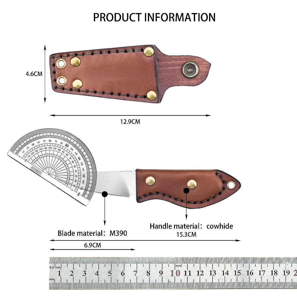 2025 بقاء شفرة مثبتة الرقبة سكين M390 شفرة جلد البقر مقبض صلابة عالية التخييم السكاكين التكتيكية فائدة سكين الدفاع عن النفس