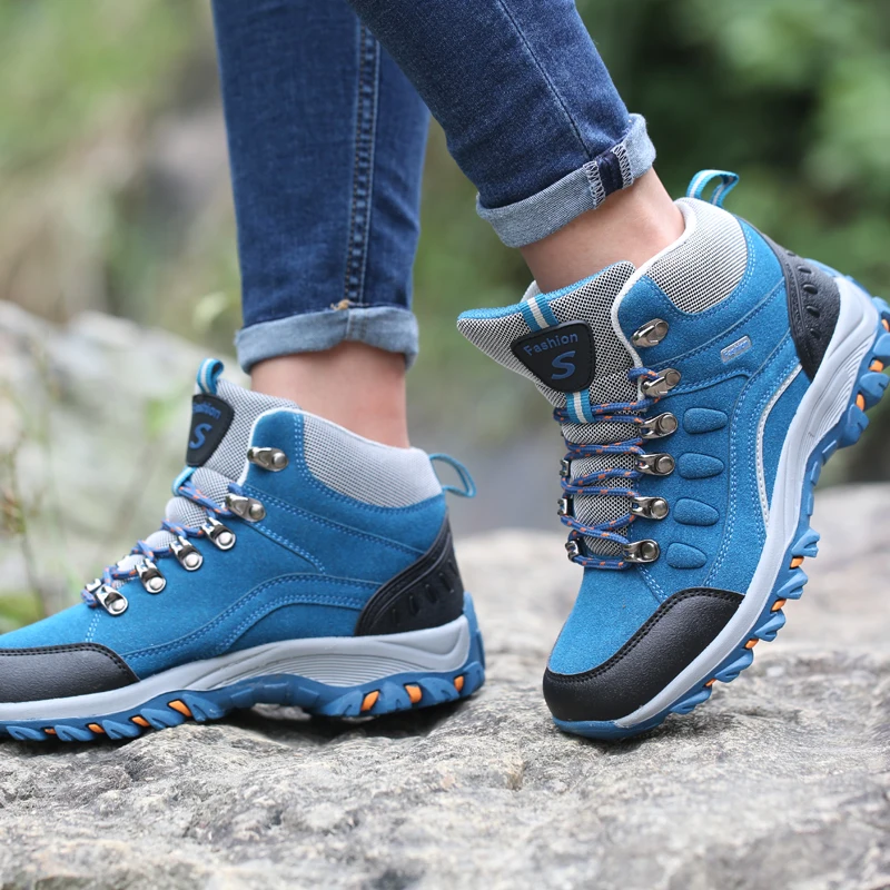 Hot Sale Fashion Blue Hiking Shoes for Men Women Comfy Non-slip Trekking Sneakers Big Size 46 Outdoor Sports Shoes Trainers Men