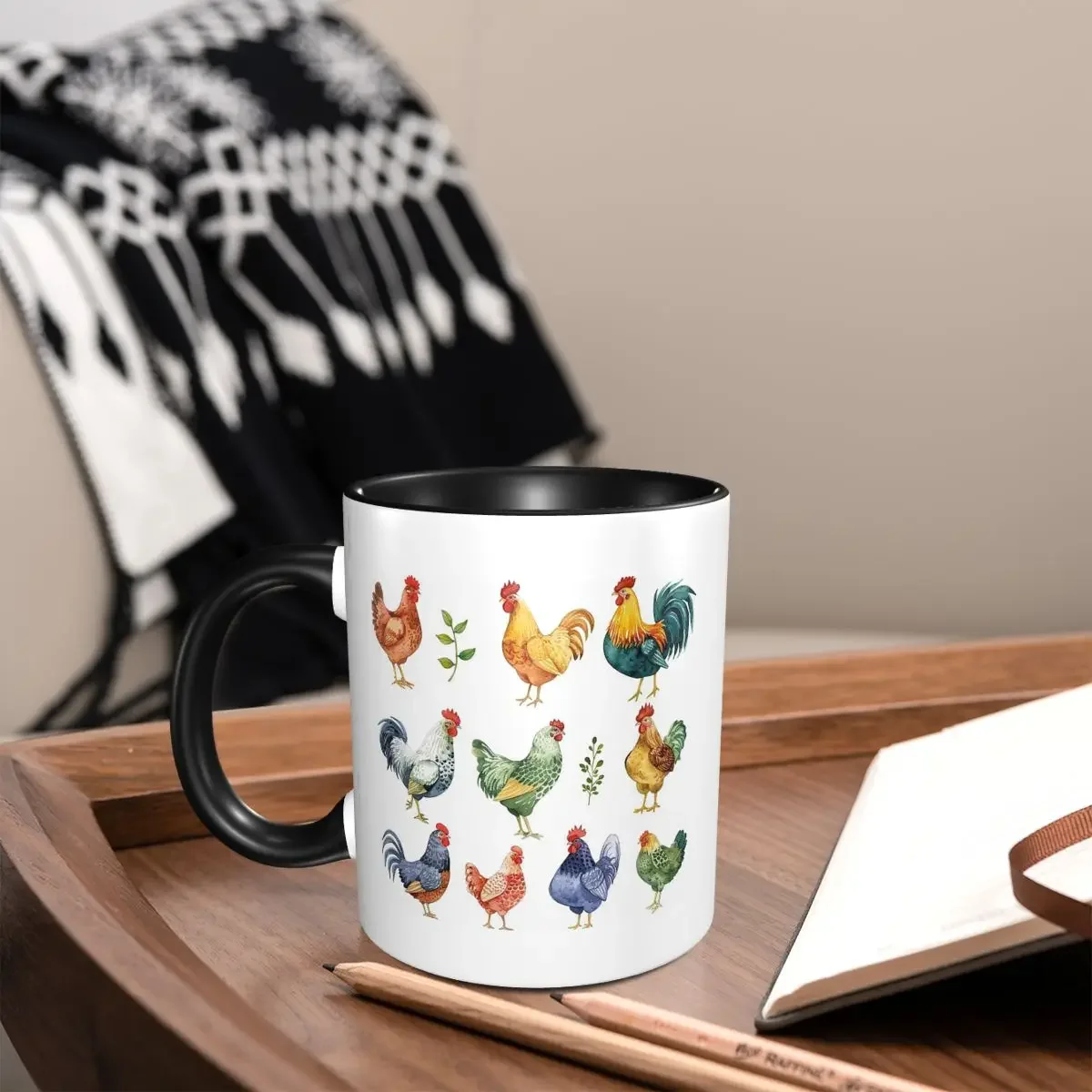 Rooster Hen Picture Mug Funny Ceramic Coffee Cups Tea Mugs Milk Cup Drinkware Gifts for Woman Man