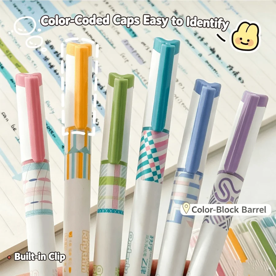 Dual-Tip Highlighters Set 6/12 Pieces Triangular Easy-Grip Barrel Office Grade for Drawing Marking Highlighting Drawing A8004