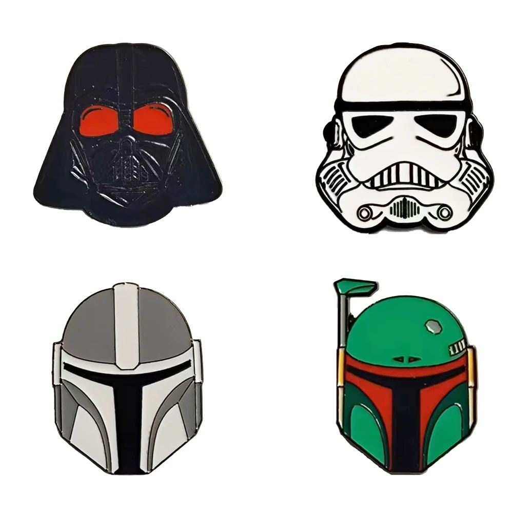 Juego de 4 pines esmaltados de Star Wars: Casco de Stormtrooper Imperial, insignia metálica, máscara de Darth Vader, broches, joyería para ropa, regalo para fans