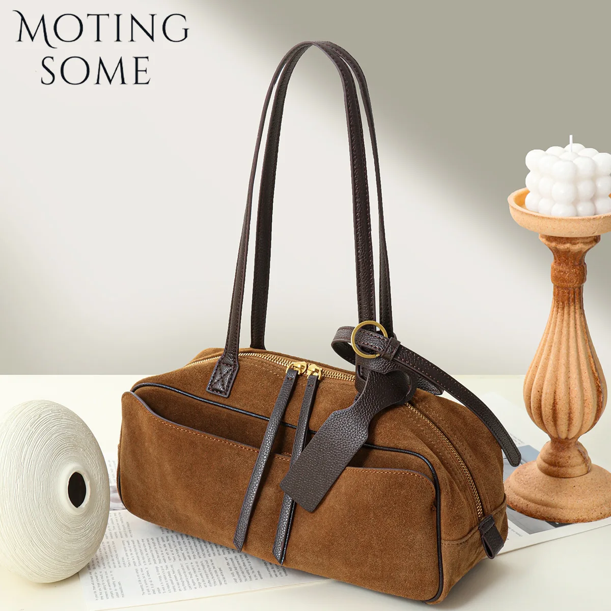 Motingsome sac en daim femmes sacoche Niche givré peau de vache sac à main Bowling sac 2025 nouveau banlieue mode Boston épaule fourre-tout