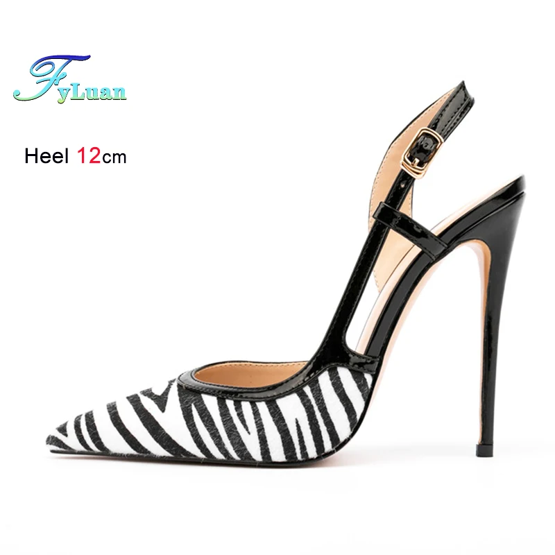 

Новая женская обувь Внешняя торговля Женские сандалии на высоком каблуке Модные сандалии в полоску зебры с носком Сандалии с задним ремешком Тонкий каблук Туфли на открытом каблуке