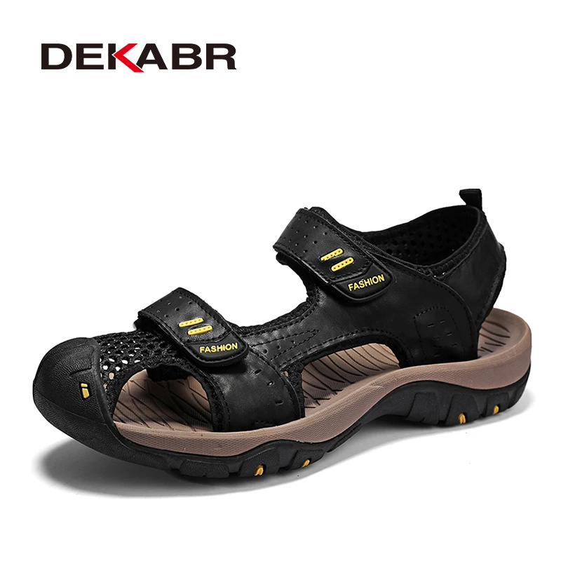 DEKABR Men Shoes Genuine Leather Summer Outdoor Beach Man Fashion Casual Sandals Breathable Mesh Lining Size 38-46