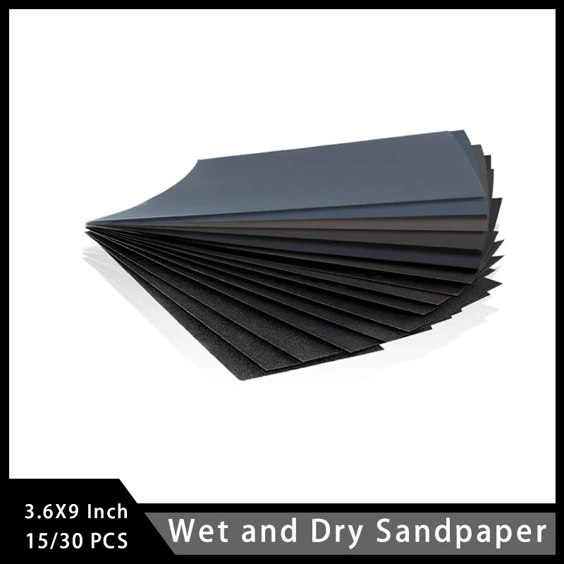 9x3.6 Inch Waterproof Wet Dry Sandpaper 15/30 Pcs Silicon Carbide Abrasive Paper for Car Wood Metal Plastic Polishing Sanding