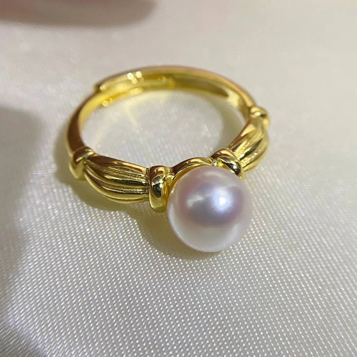 

S925 Sterling Silver Adjustable Ring Mount Settings Findings Mountings Accessory Parts for 7-8mm Pearls