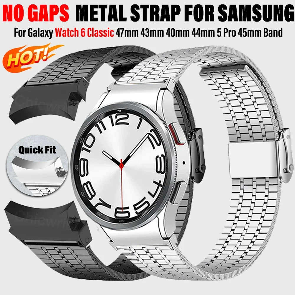 No Gaps Quick Fit Stainless Steel Strap for Samsung Galaxy Watch 6 Classic 47mm 43 6/5/4 40 44mm 5Pro 45mm Curved End Metal Band