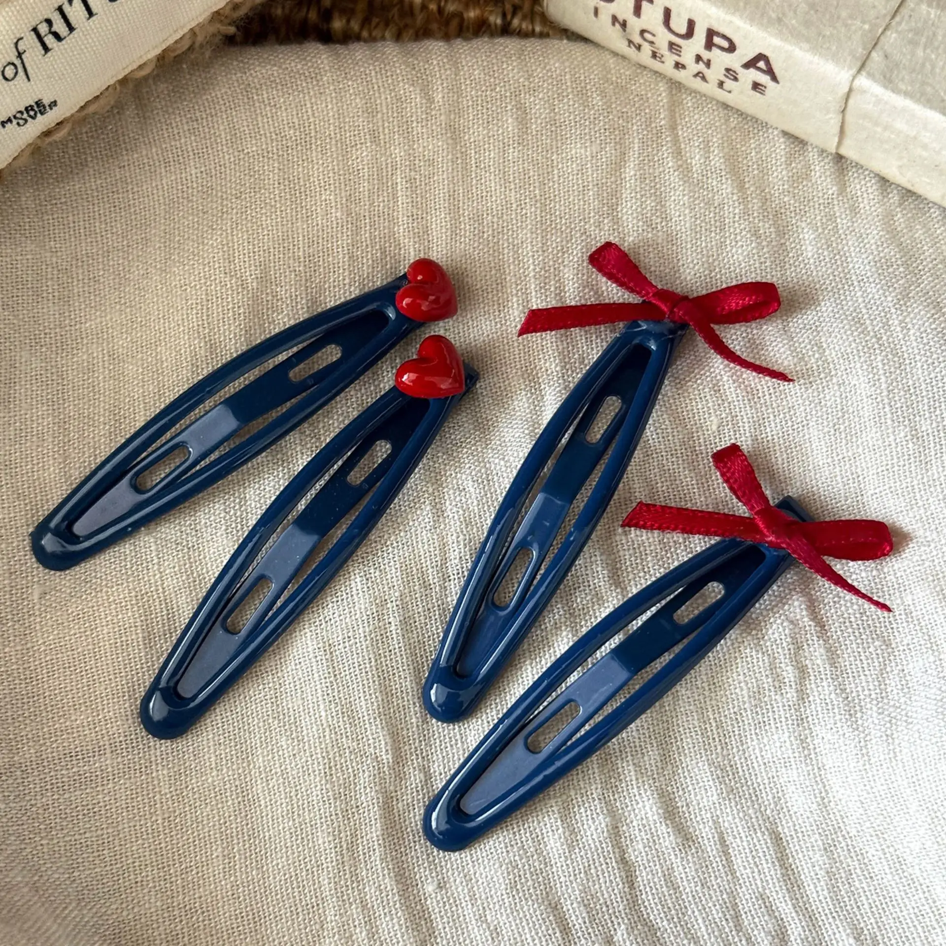 2pcs/set Korean Sweet Hair Clip for Women Red Bow Love Heart Broken Hair Forehead BB Clip Side Clip for Hair Styling Accessories