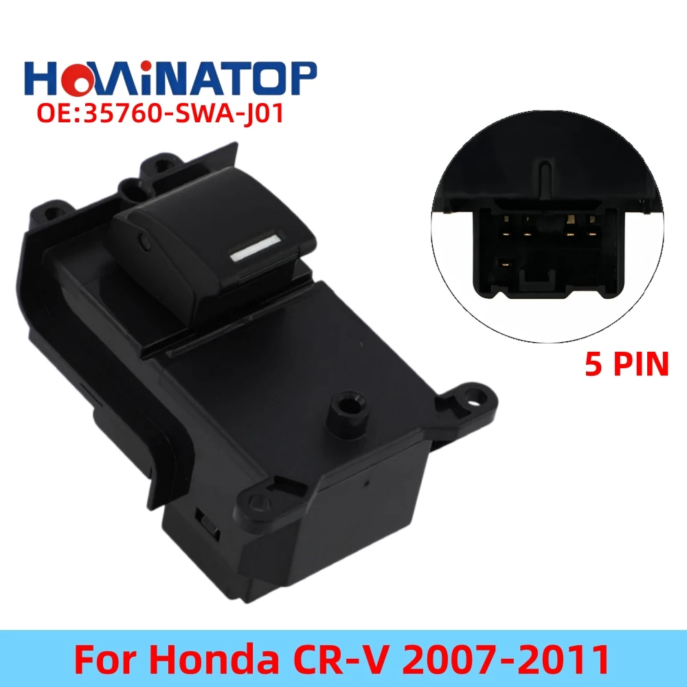 HOWINATOP 35760‑SWA‑J01 35760‑SWA‑X01 5Pin Single Power Window Switch For Honda CR‑V 2007‑2011 OEM Replacement