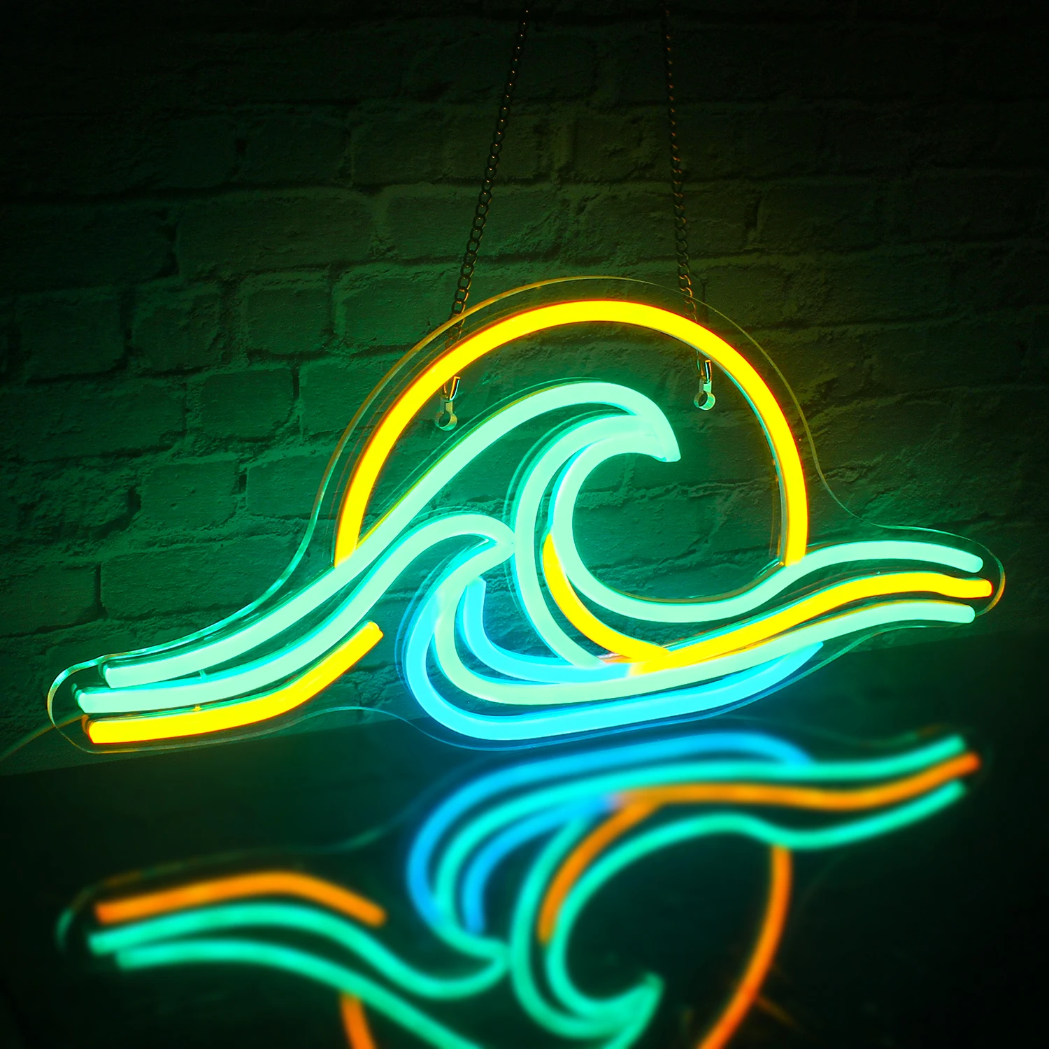 Imagem -02 - Usb Powered Sunconjunto Neon Sign Luz Led Sinal de Onda Parede do Quarto Homem Caverna Casamento Sala de Estar Festa Bar