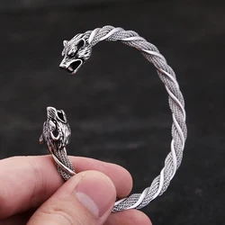 Fashion Stainless Steel Norse Viking Wolf Head Bracelet Punk Hip Hop Opening Cuff Snake Bracelets Men's Amulet Jewelry Wholesale