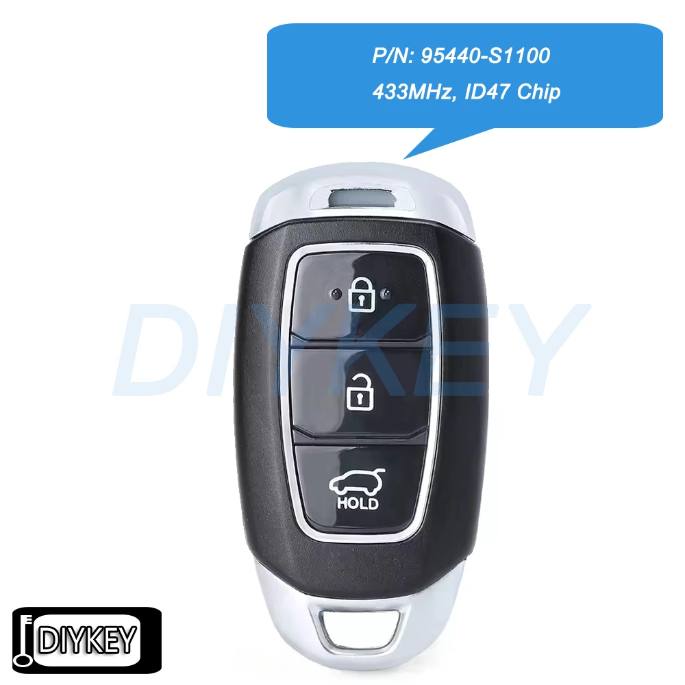 

3 Buttons Smart Remote Car Key Fob 433MHz ID47 Chip Replacement for Hyundai Santa Fe 2018 2019 2020 P/N: 95440-S1100