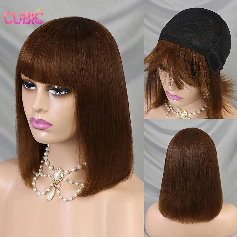 Peruca de cabelo humano curto bob para mulheres negras, reto com franja, 12 "máquina completa feita, densidade de 180%, p4 27