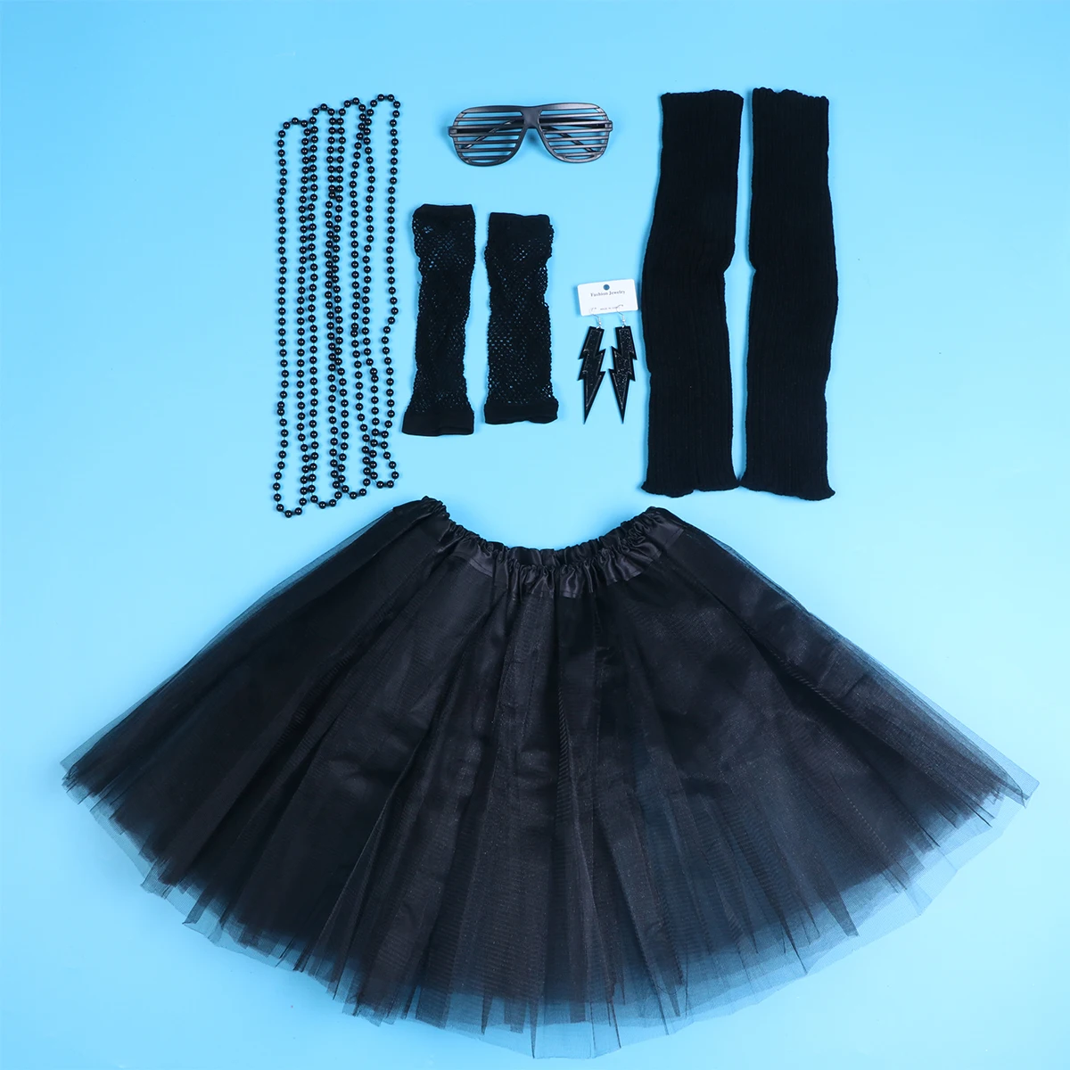 

6pcs Neon Necklace Tutu Skirts Window Shades Glasses Earrings Fishnet Gloves 80s Party Costume Retro Accessories Disco Girls
