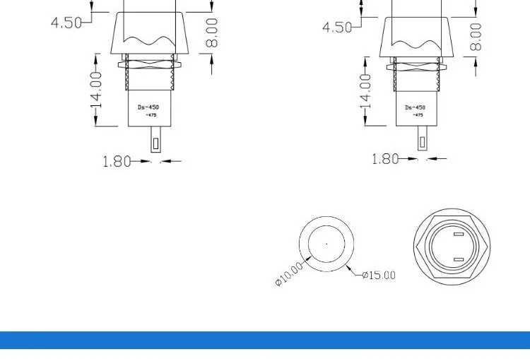 10 Stück, 10-mm-Loch, DS-450 DS-451 Taster, runder Kopf, selbstrückstellend, selbstverriegelnd, Mikro-Taster. – Detail 4