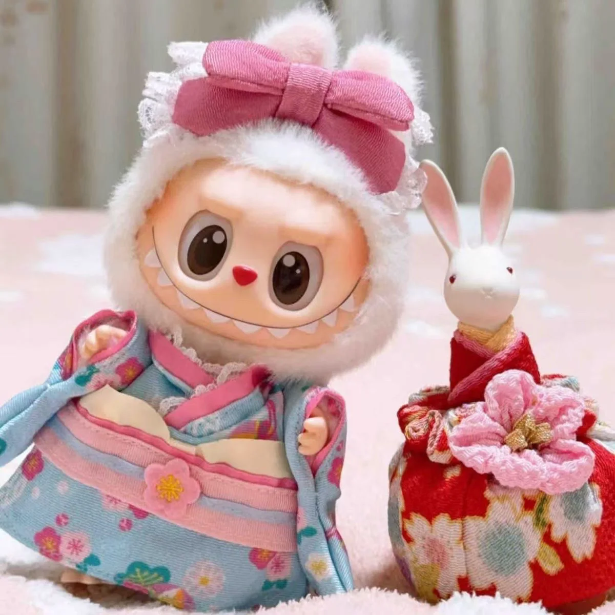 النمط الياباني فستان ل 17 سنتيمتر Labubu دمية الزي كوي زهر الكرز نمط كيمونو دمية دعوى ملابس دمى مجموعة
