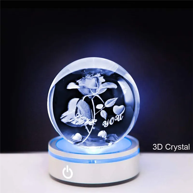 100Pcs Led 3D Colorful Lighting Base Crystal Glass Ball Art Stand Display Holder Touch Switch Round Figurine Lamps Gift H77729