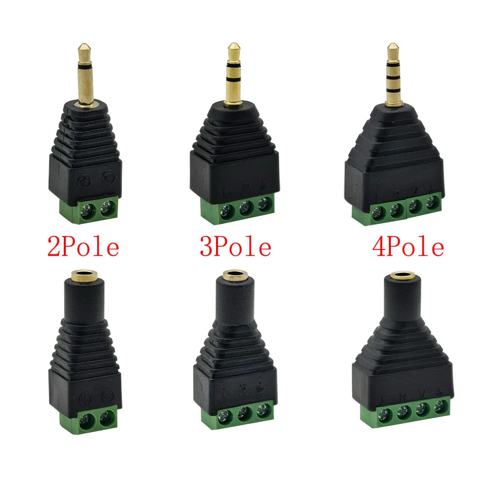 10Pcs 3.5mm 2/3/4 pole Male/Female Connector to 2/3/4 pin Screw Terminal Block Audio AUX Headphone Jack Plug Mono/Stereo Adapter