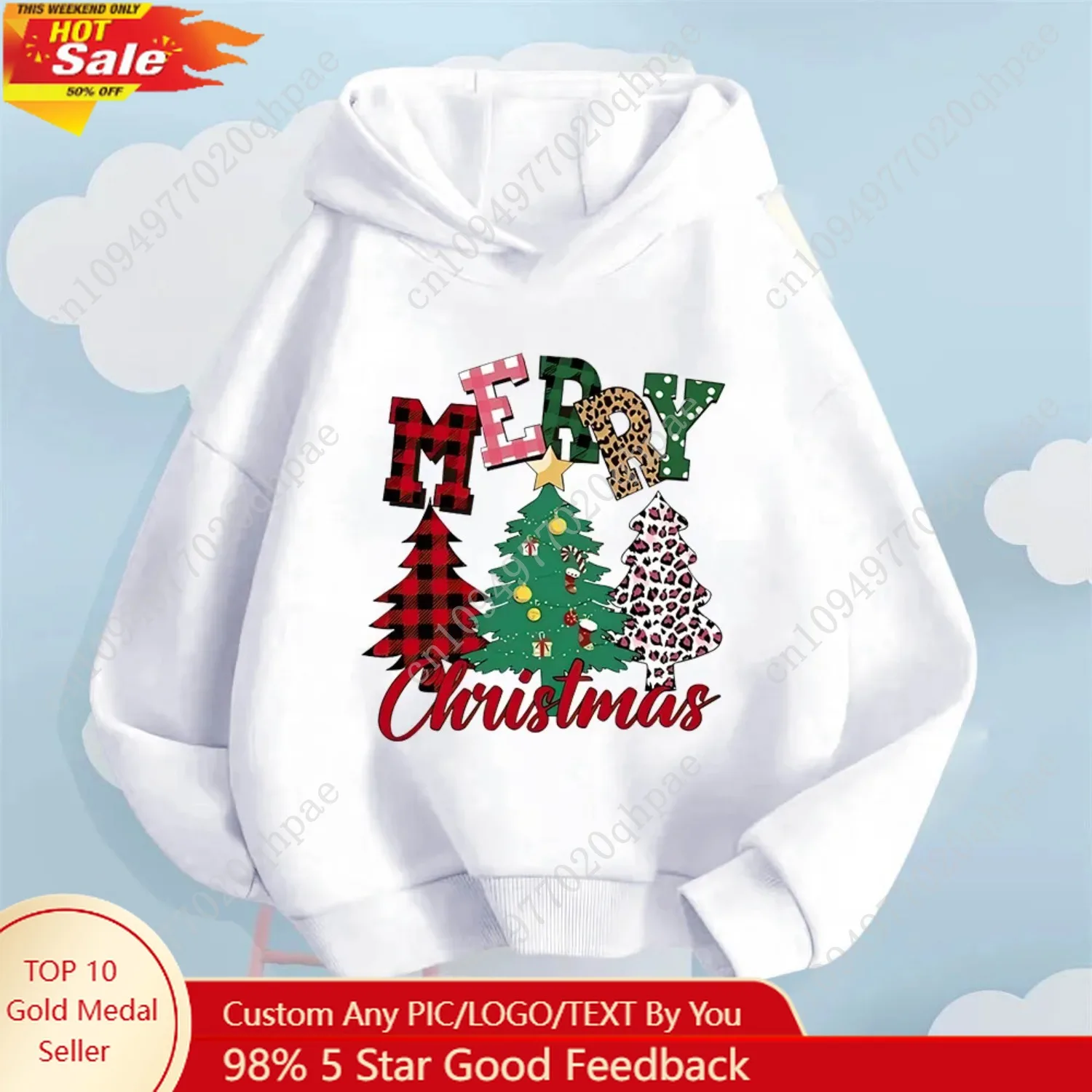 

Creative Christmas tree pattern printed children's sports autumn and winter fashion hooded sweatshirt for boys and girls