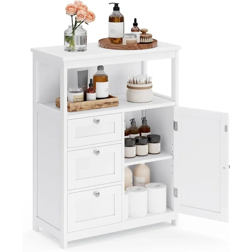 Bathroom Floor Storage Cabinet, Bathroom Storage Unit with 3 Drawers, Bathroom Cabinet Freestanding, Adjustable Shelf,