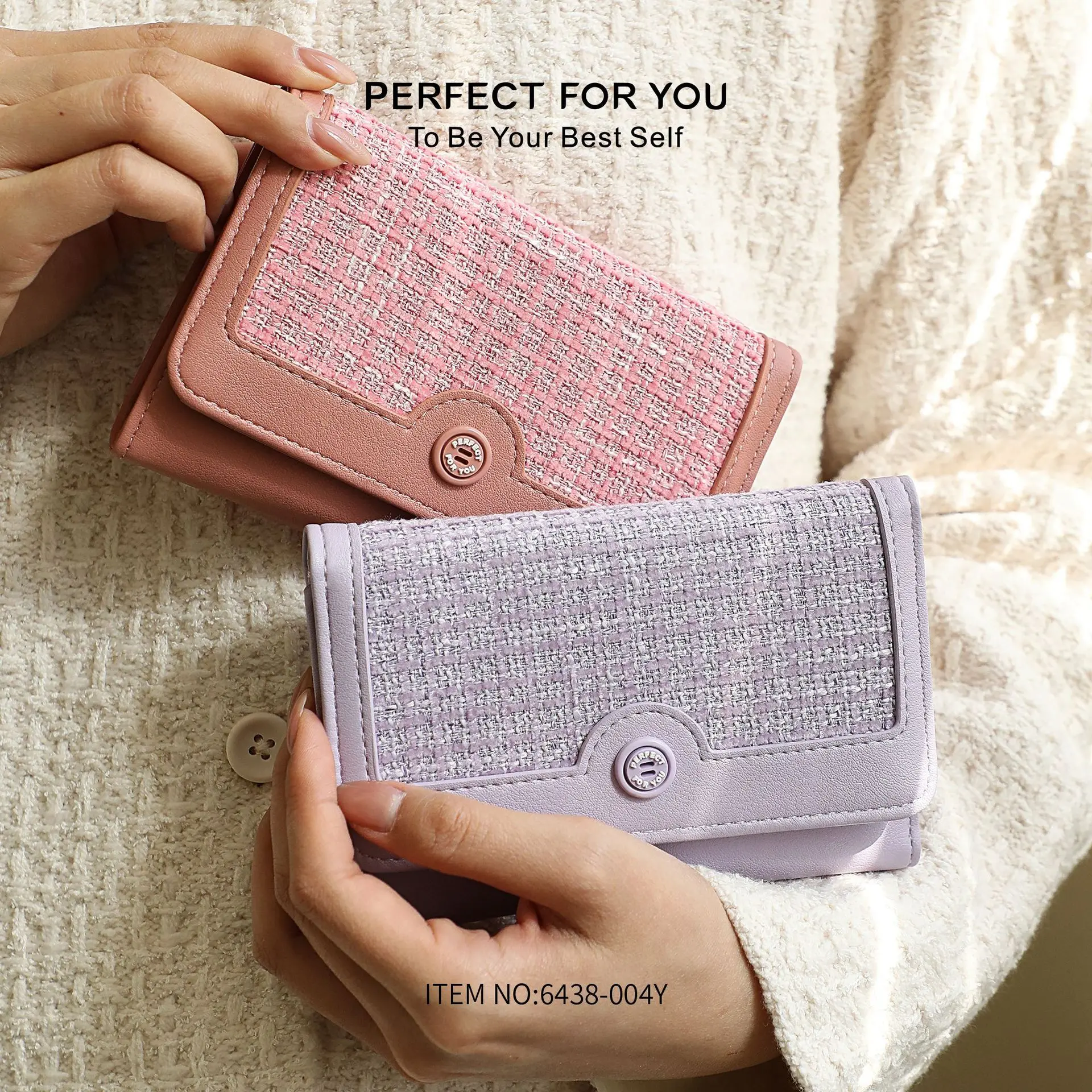 Fashionable buckle, versatile ladies' color-blocking and color-blocking wallet, 50% off small change storage, short wallet