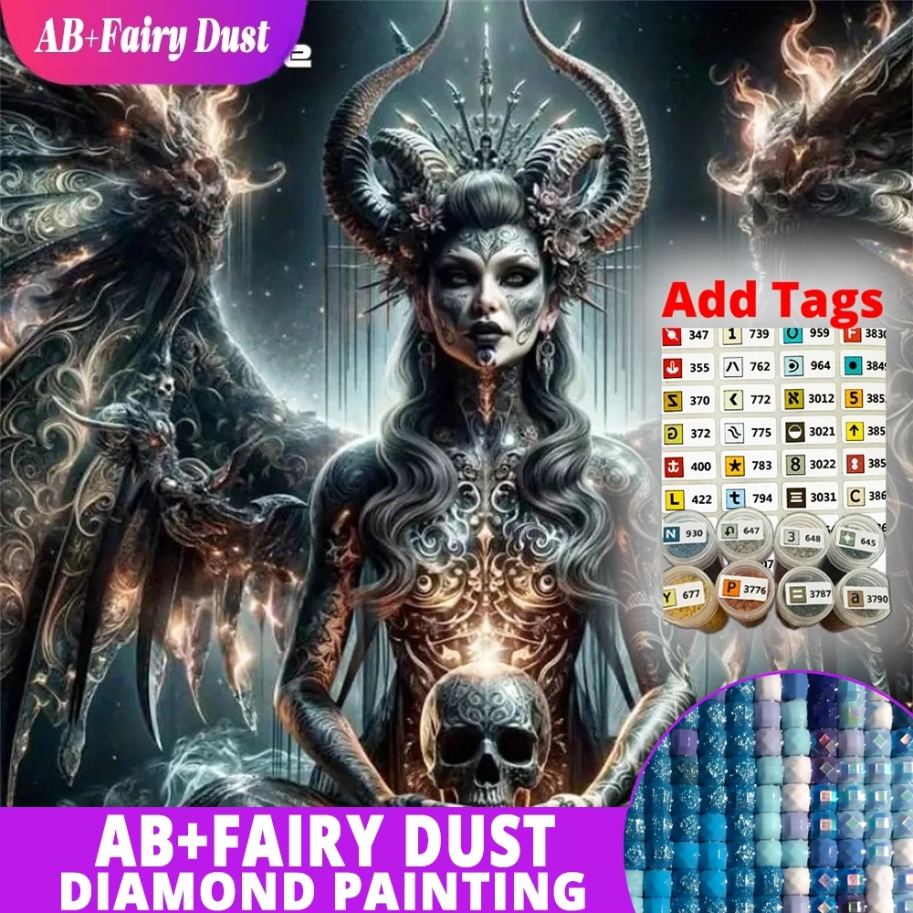 

AB сказочная пыль 5D DIY Алмазная вышивка женщина портрет живопись крыло акриловые принадлежности для рукоделия ведьма мозаика скелет подарок ребенку