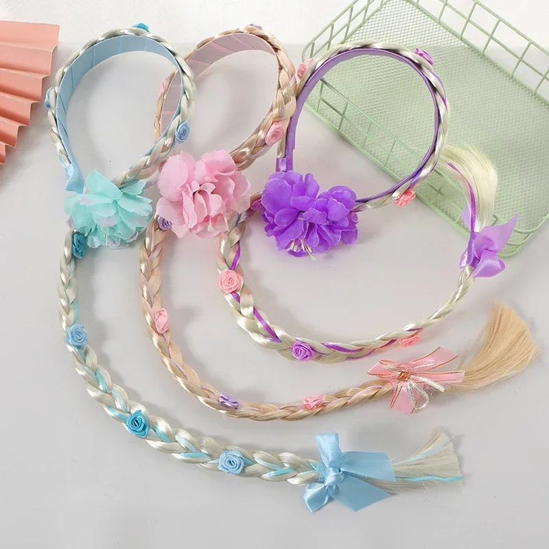 Little Girls Princess Dress Up Weaving Braid Flower Headband Elsa Cinderella Aurora Rapunzel Cosplay Accessories Toddler Hair