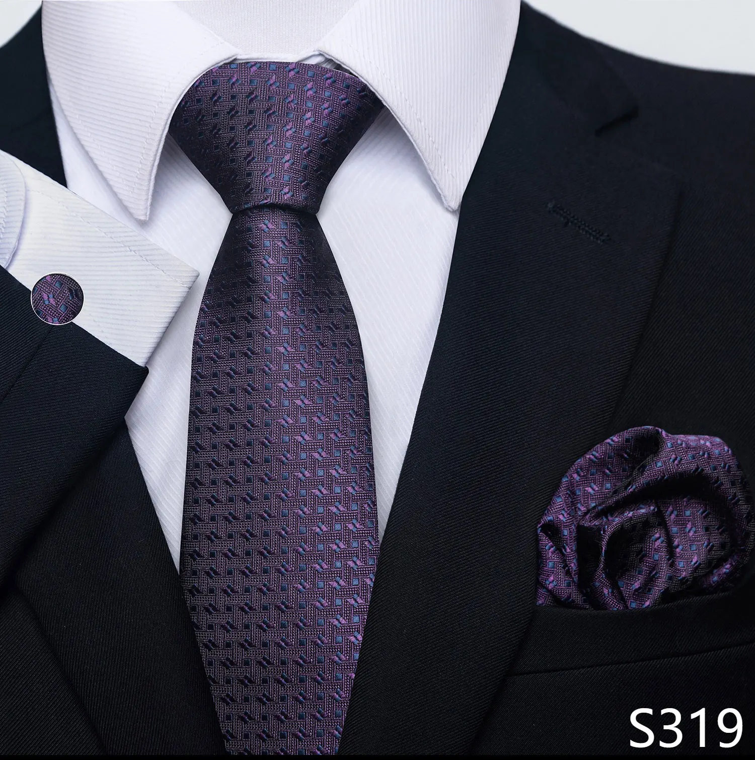 Brand Classic 8 cm Grey Plaid Tie Pocket Squares Cufflinks Set Wedding Present Necktie Clothing Accessories Fit Business