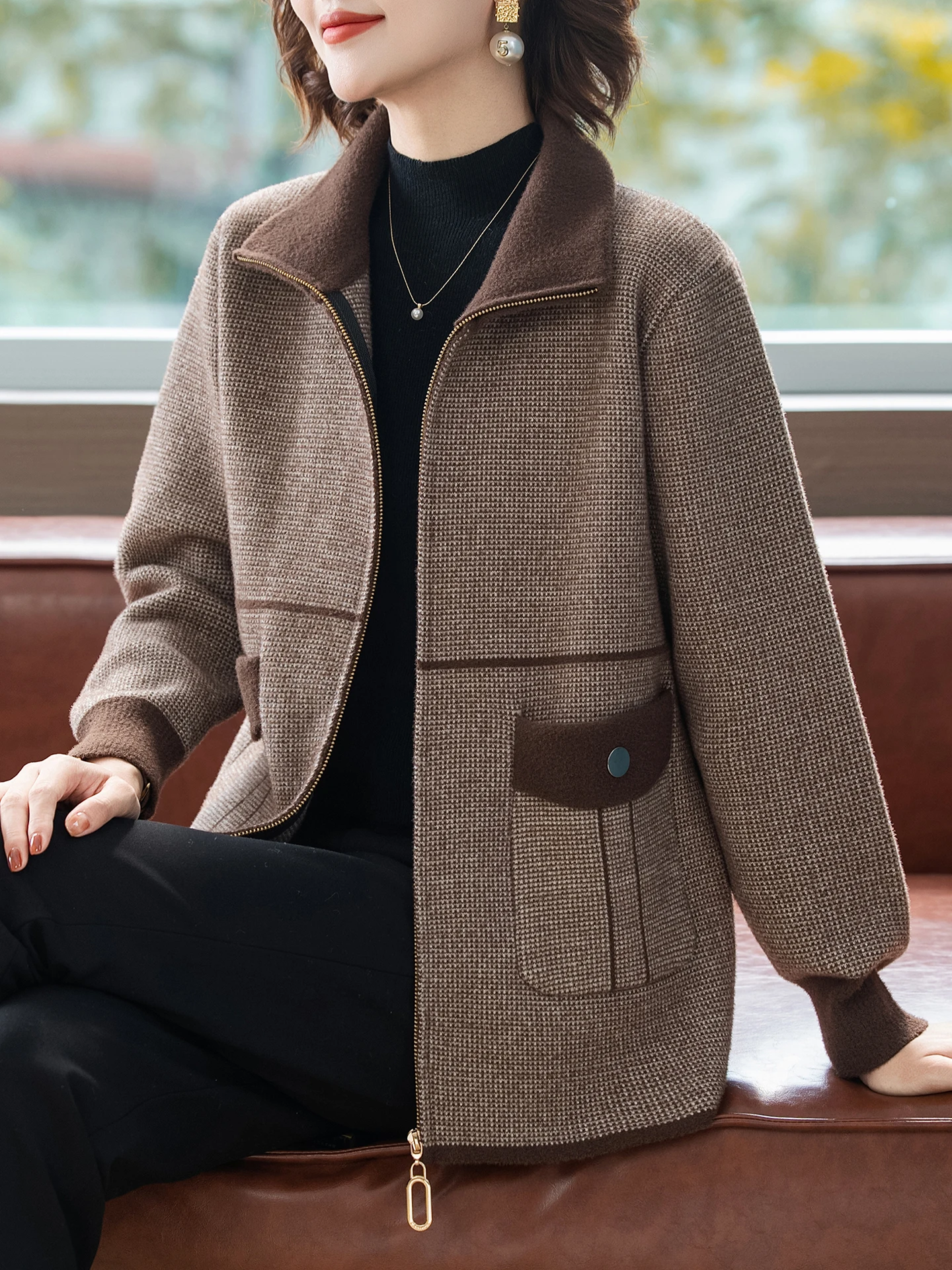 

Модное толстое шерстяное пальто с воротником для женщин среднего и старшего возраста: весна, осень, зима, открытый кардиган-топ