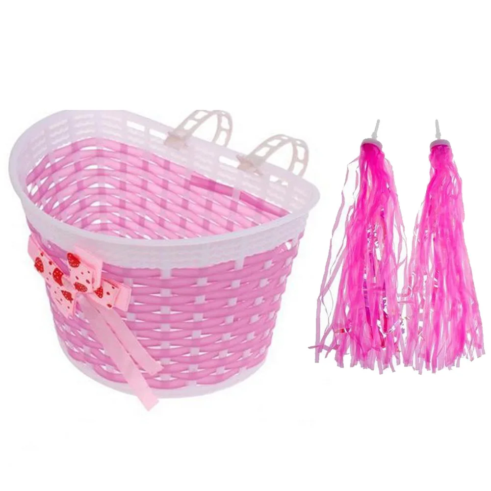 1pc Kids Bicycle Basket Scooter Handlebar Streamer Tassel Children Plastic Stroller Ribbon Braided Basket Bike Accessories