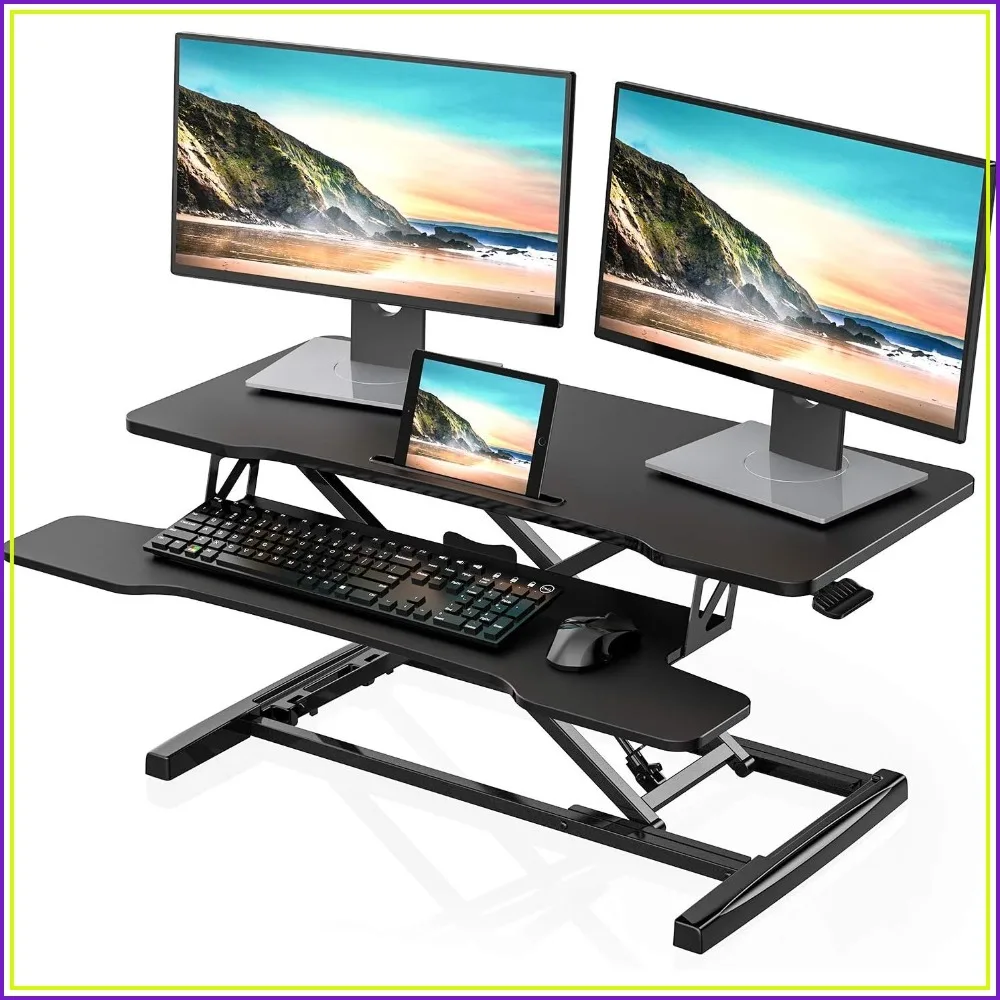 Height Adjustable Standing Desk 36" Wide Sit to Stand Converter Workstation for Dual Monitor Riser