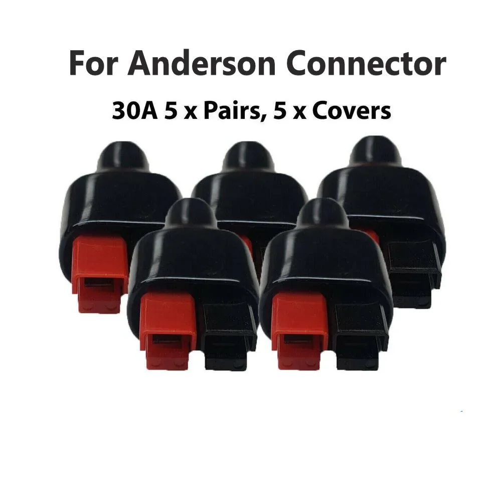 Set Of 5 Pairs Of 30 AMP For Anderson Style Connectors With Protective Rubber Black Covers For Cable Management