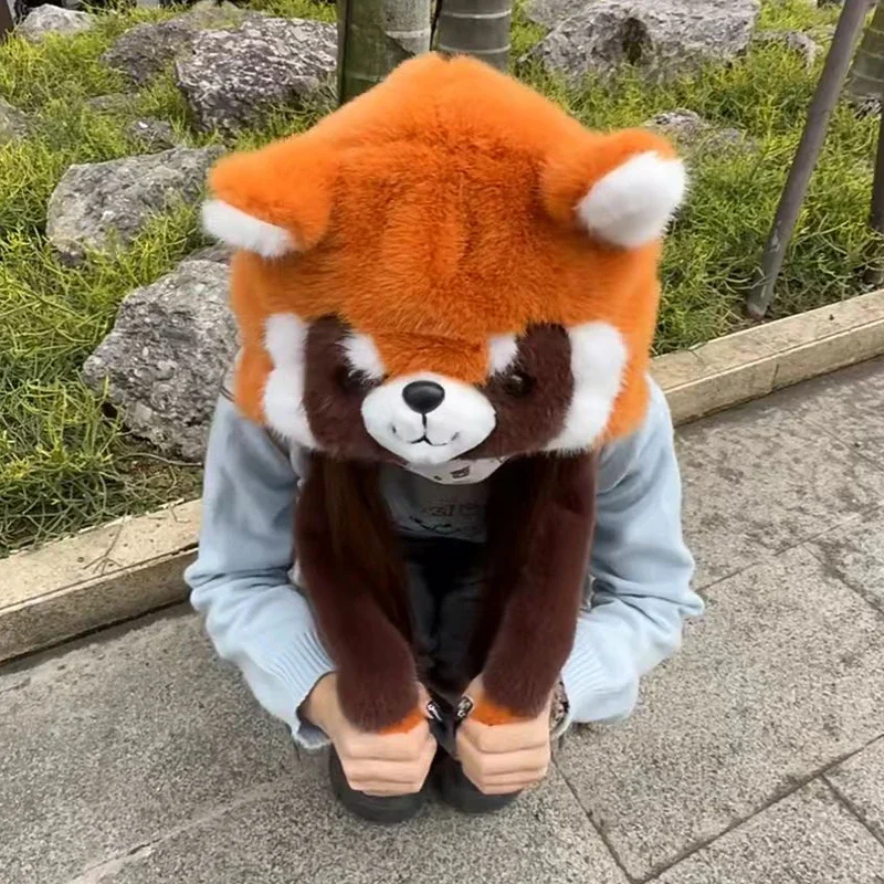 Super Lovely Red Panda Cosplay Hat Raccon Winter Warm Fluffy Cute Kawaii Accessory Christmas Thanksgiving New Year Gift Present