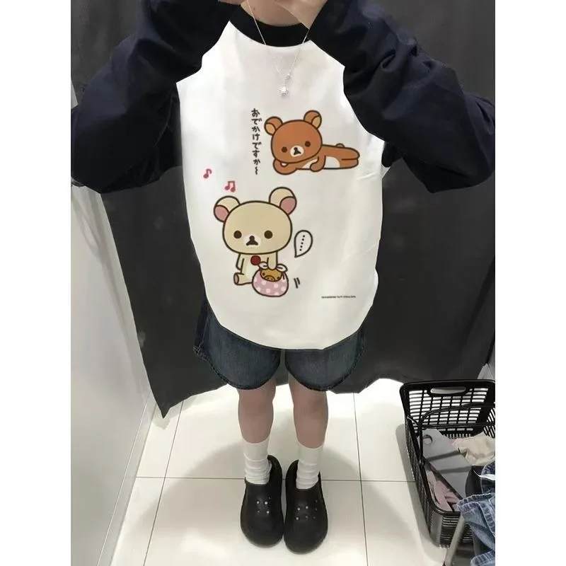 

Japanese Cute Subculture Long Sleeve T-shirt New Kawaii Cartoon Bear Print Tops Autumn Loose Casual Two Yuan Women's Clothing