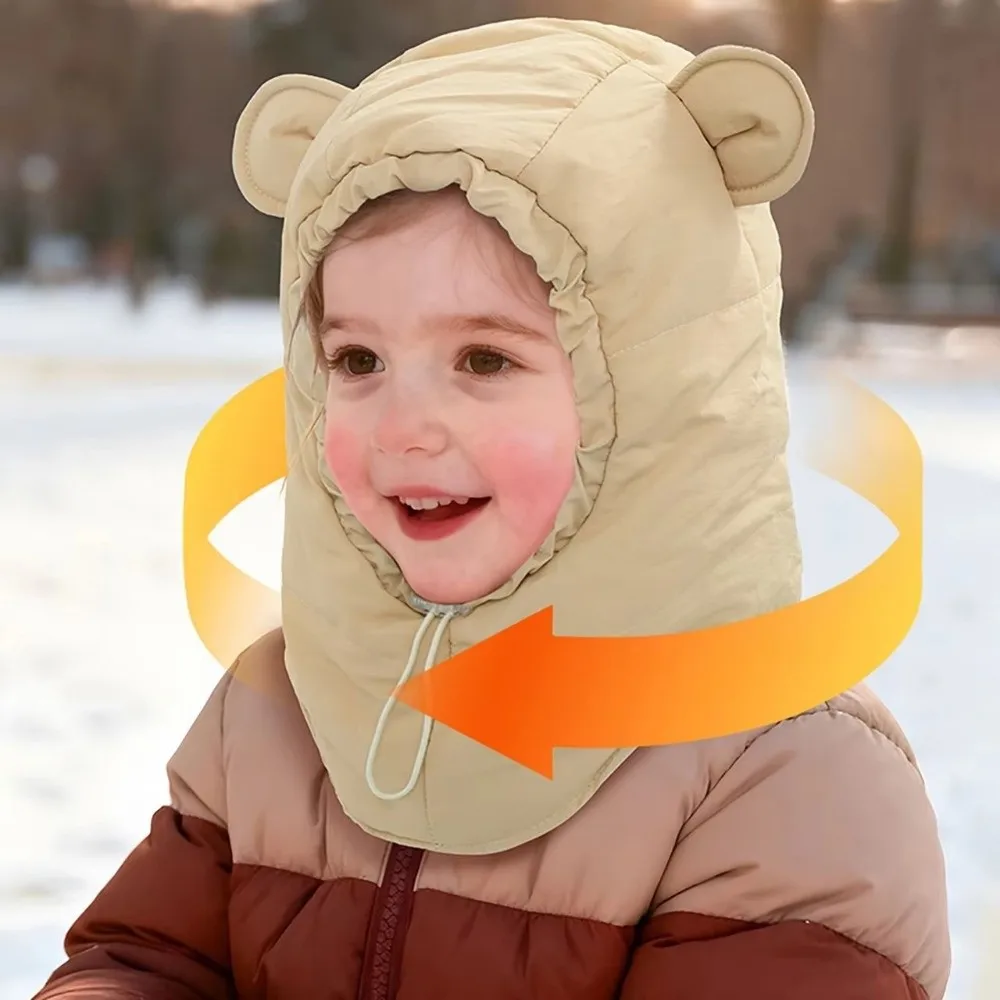 Fashion Bear Ear Kids Winter Hats Windproof Keep Warm Balaclavas Hats Scarf Set Thickened Integrated Beanies Hat Scarf Outdoor