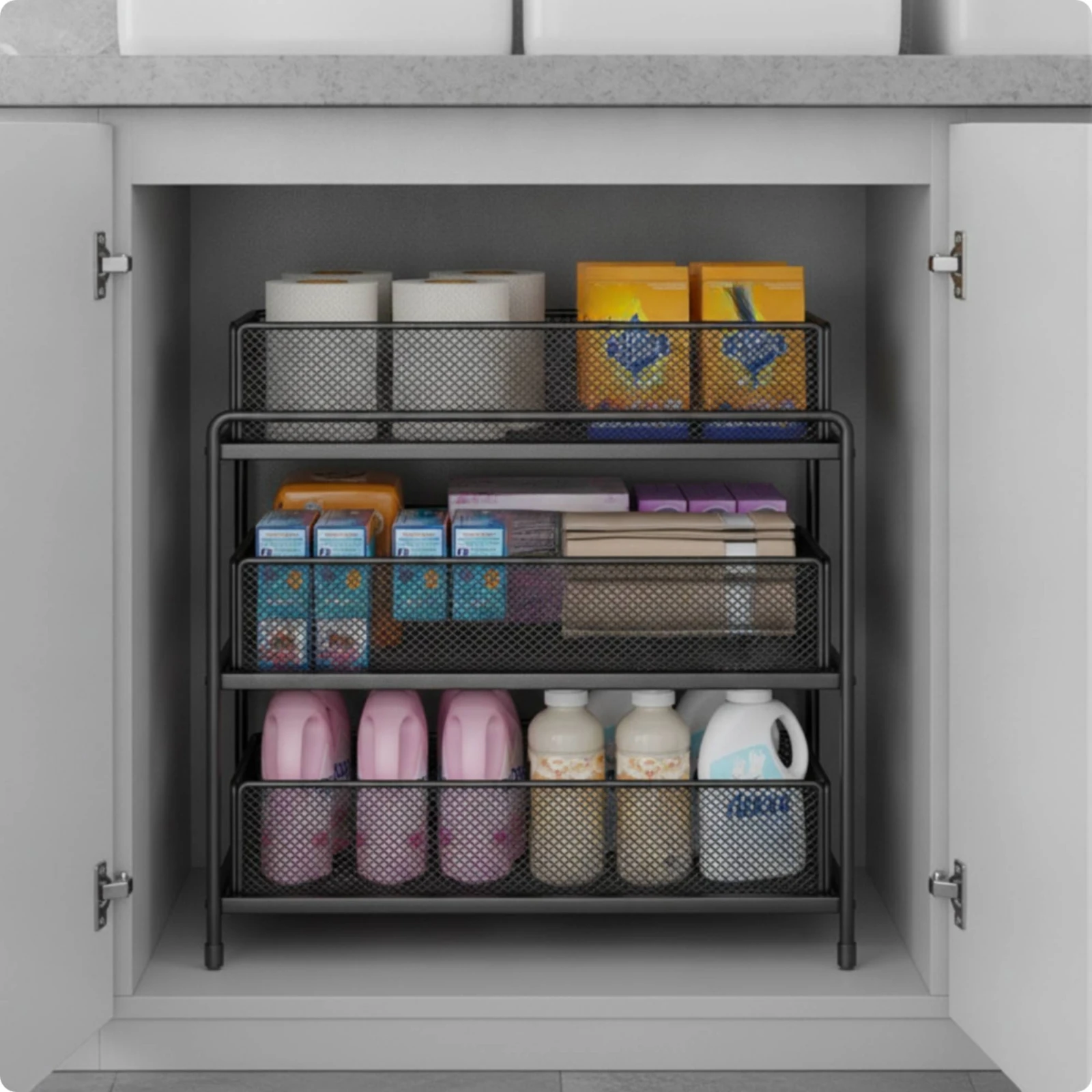 Under-Sink Storage Rack Floor-Standing Under-Sink Organizer Organizer with Pull-out Baskets Heavy Duty for Bathroom