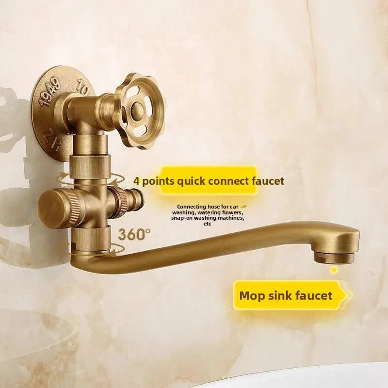 Antique Outdoor Faucet Balcony Mop Pool Tap Single Cooling Brass Courtyard Garden Faucet Lengthened